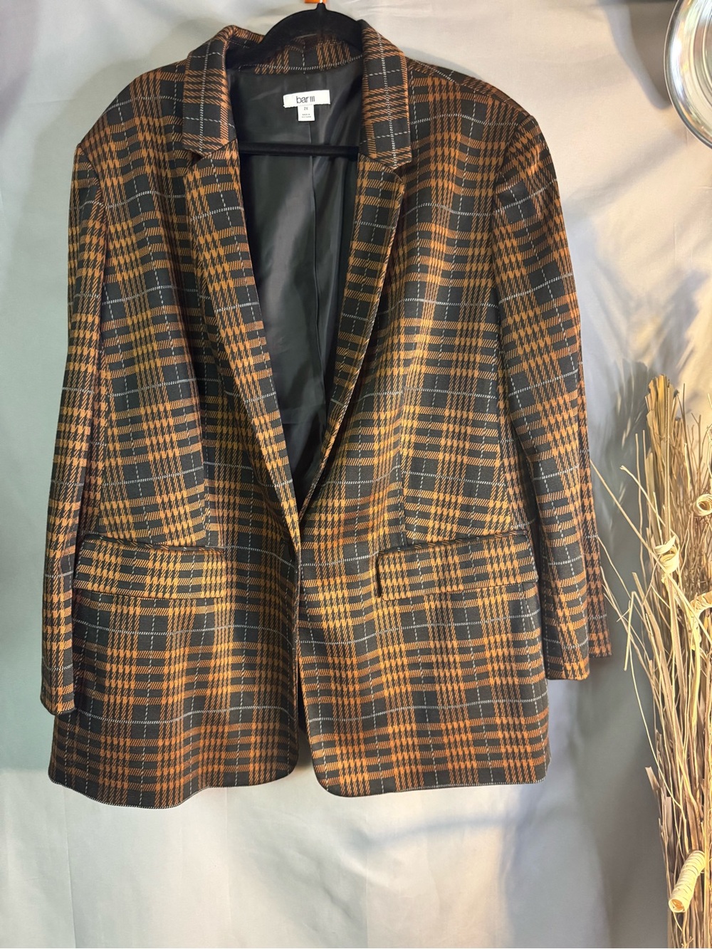 Bar III Black and Orange Plaid Women's Blazer